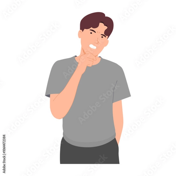 Fototapeta Man is confused, has doubts, thinks about something, consider options, and hesitates to make a decision. Vector Illustration