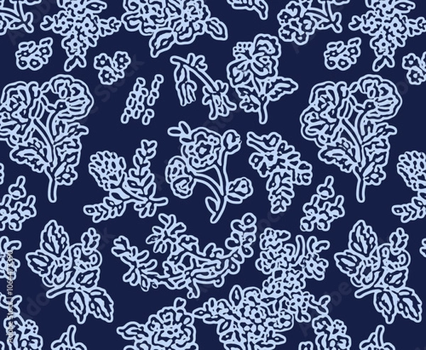 Fototapeta seamless abstract pattern digital illustration wrapping paper with graphic chaotic oriental hand drown colorful elements watercolor paint snowflakes fabric design print winter style