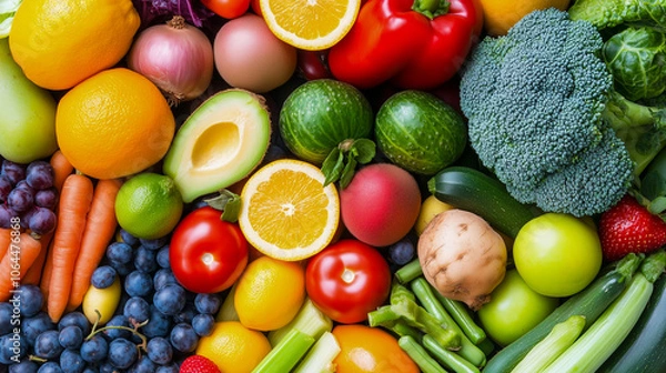 Fototapeta Rainbow heart of fruits and vegetables