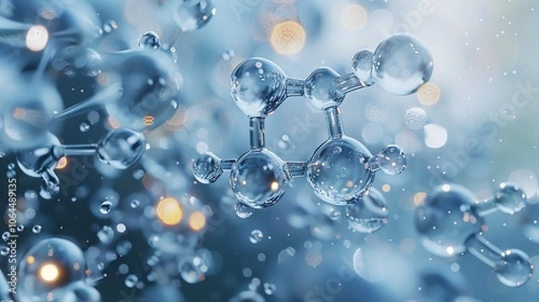 Obraz Molecule and Water Bubble, 3D Rendering, 8K Realistic Lighting