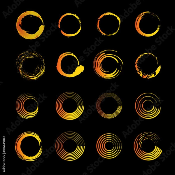 Fototapeta Set of vector icons, and logos depicting the solar circle. Modern styling sun. Collection of logos and icons of gold, orange and yellow colors.