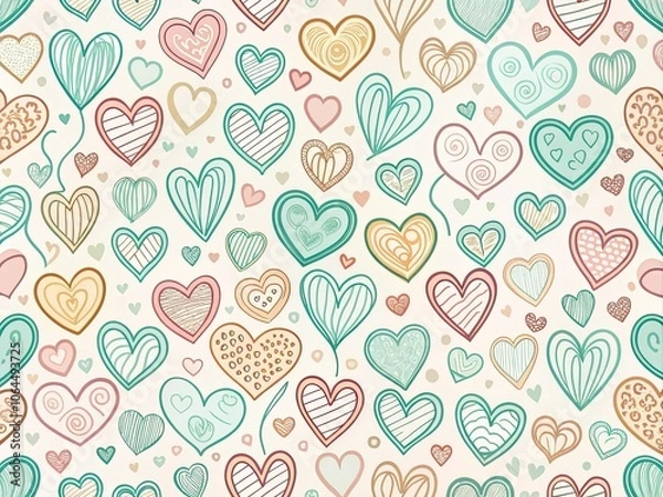 Fototapeta Continuous Line Heart Pattern for Valentine's Day and Textiles