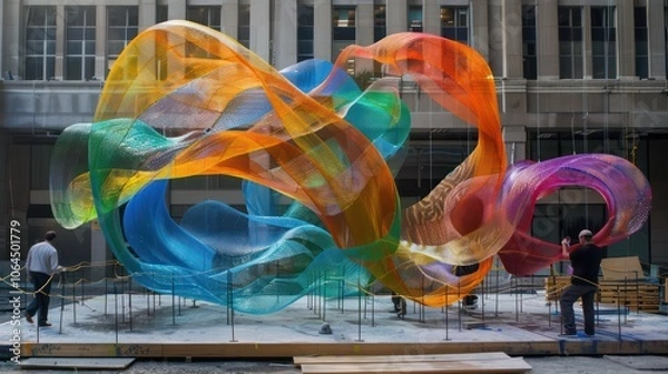 Obraz Sculptors using wind, water, and mechanics to bring kinetic art to life in public spaces.