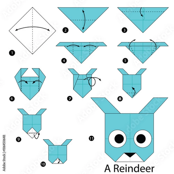 Obraz step by step instructions how to make origami A Reindeer.