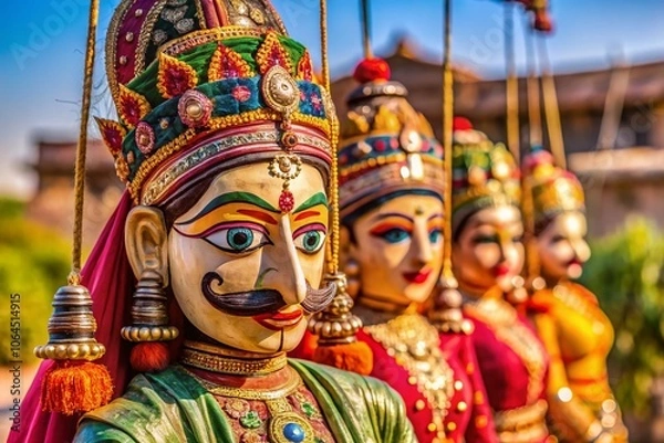 Obraz Rajasthan Puppet Art on Wood - Daytime Scene, Rule of Thirds