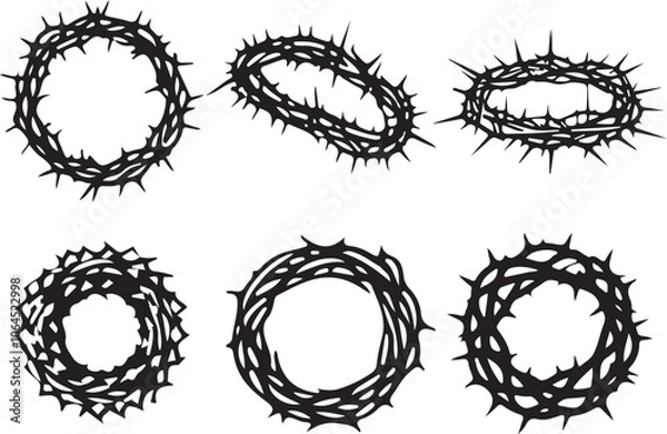Obraz Set Of Jesus Thorns Crown Silhouette Illustration Isolated On White