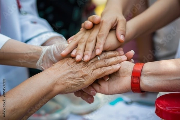 Fototapeta a supportive group holding hands at a thalassaemia awareness event