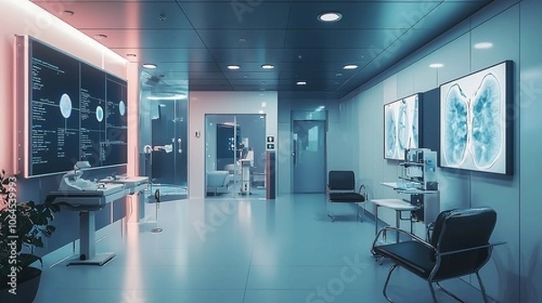 Fototapeta Explore the clean and modern design of a disease screening room featuring advanced medical technology