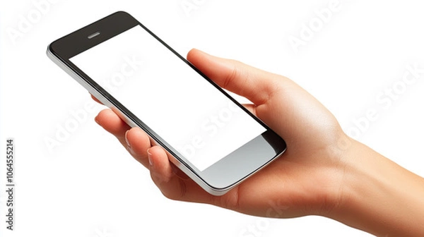 Fototapeta Hand holding smartphone, solid color background