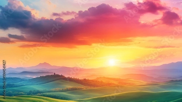 Obraz Colorful Sunset Over Rolling Hills