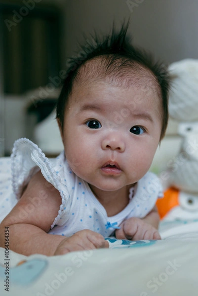 Obraz Two Month old Baby girl Practicing Tummy Time