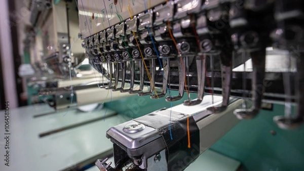 Fototapeta Embroidery student school name tag in Textile Industry at Garment Manufacturers Kota Kinabalu, Sabah, Malaysia.(selective focus and soft focus)