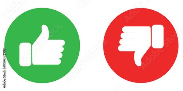 Obraz Circular Flat Icon Set of Like and Dislike in green and red isolated on white bg.