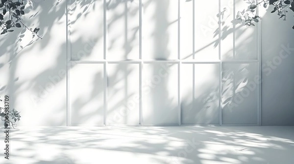 Obraz Gradient Window Natural Shadow Overlay Effect on White Texture Background for Product Presentation