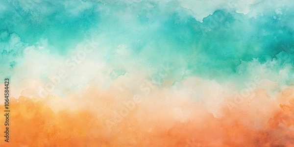 Fototapeta Close-up watercolor background featuring pastel, dynamic tangerine, and teal colors fusion