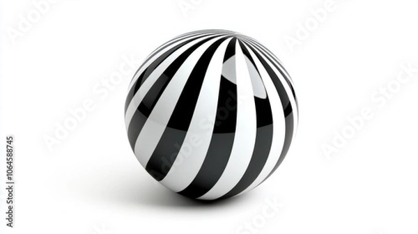 Fototapeta Glossy black and white striped sphere isolated on white, creating a bold, modern contrast