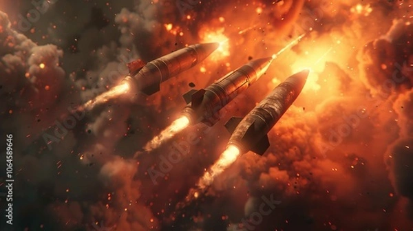 Fototapeta 3D Realistic Space Rocket with Smoke