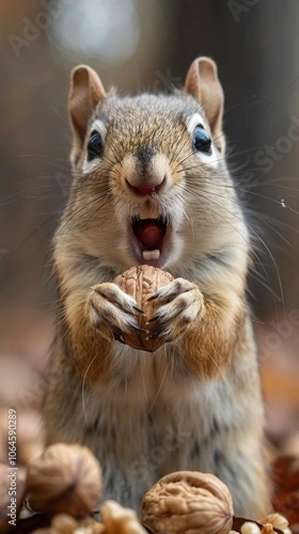 Obraz Cute Squirrel Eating a Walnut in the Forest