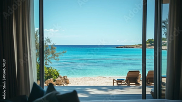 Fototapeta View from a hotel room beach in the background