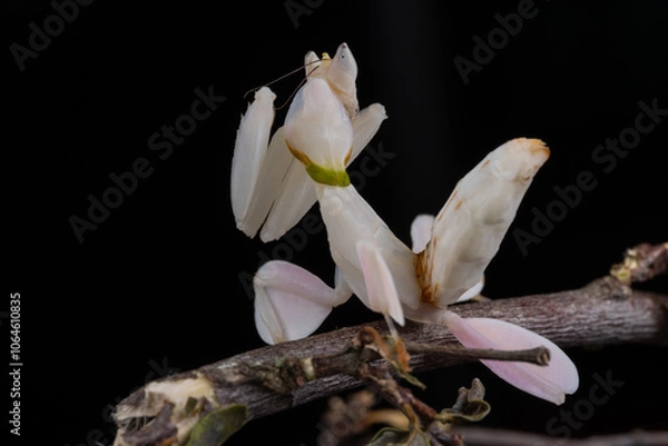 Fototapeta Beautiful Pink Orchid mantis on flower with isolated background
