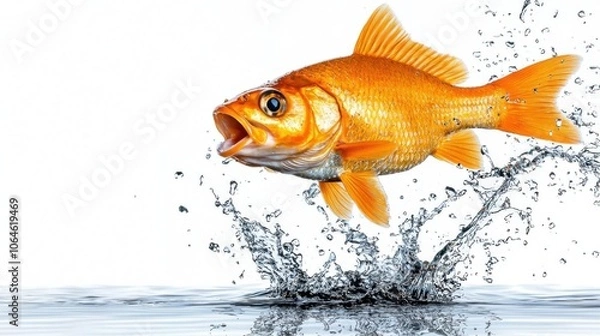 Obraz A photostock of a fish jumping out of water in a lake, vibrant and dynamic.