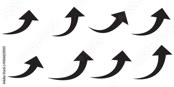 Obraz Arrow up icons. Set of curve rise increase arrows. Growth pictogram isolated. Vector illustration.