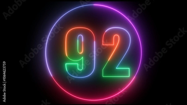 Fototapeta glowing Neon number  92 with neon circle illustrion on black background,  the best digital  Education concept. 