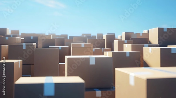 Obraz Array of Clean Cardboard Boxes on a Clean Background Repeating into the Distance