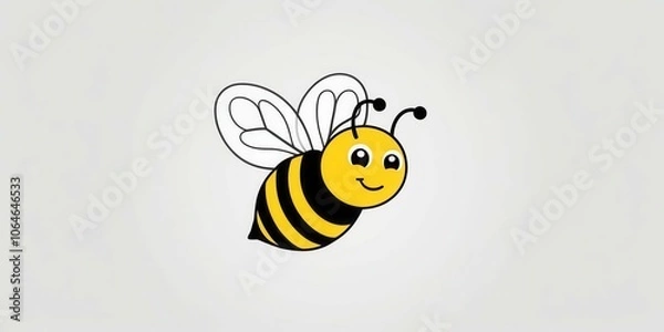 Fototapeta Cute cartoon bee with a smile, isolated on a white background.