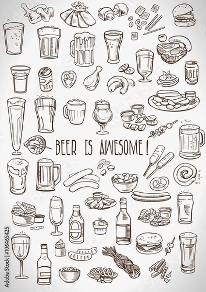 Obraz sketchy beer and snacks