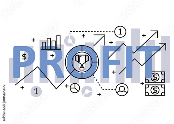 Fototapeta Profit concept flat line design with icons and elements. Modern profit concept vectors collection. Profit concept lettering