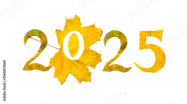 Obraz 2025 numbers carved from yellow maple leaves