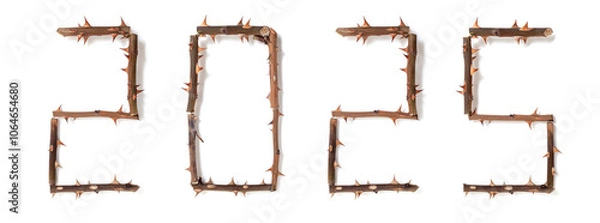 Obraz 2025 number composed of thorny rose stems