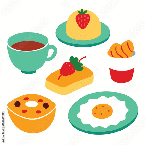Obraz Hand drawn Breakfast food dish collection in white background