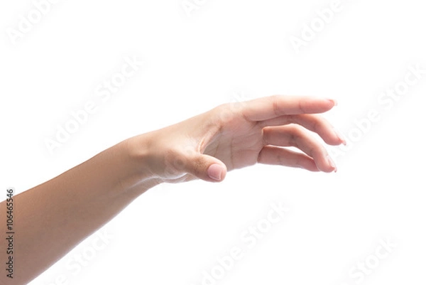 Obraz woman hand holding object isolated on white with clipping path i