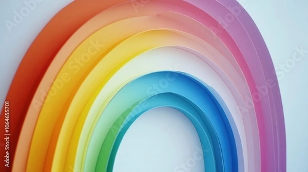 Obraz Simple rainbow arc with vibrant colors against white, offering a minimal design with bold hues