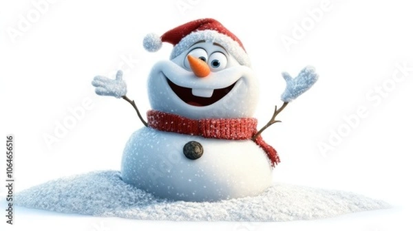 Fototapeta Snow character isolated on white, capturing the fun and joy of winter holidays in a lighthearted scene
