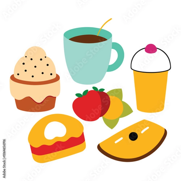 Obraz Hand drawn Breakfast food dish collection in white background