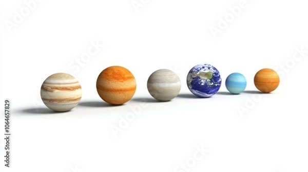 Fototapeta Solar system diagram photo with planets aligned on a plain white background