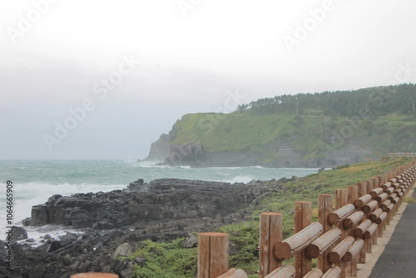Fototapeta 비오는 제주도의 둘레길
