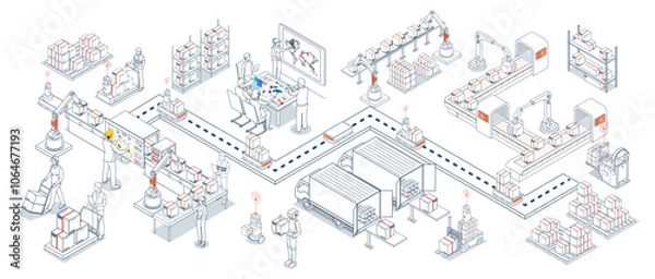 Fototapeta Automated warehouse robots are autonomous machines that streamline warehouse operations through smart automation technology concept. Vector eps10