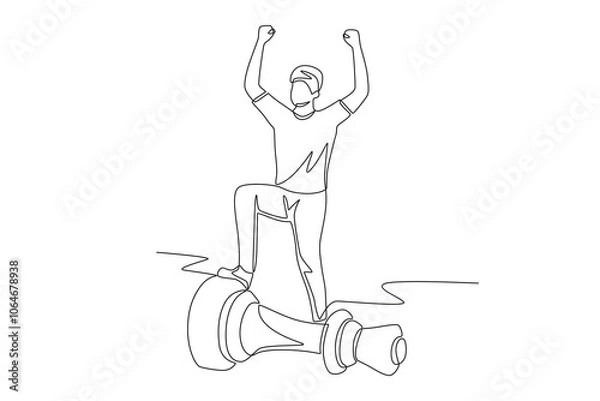 Fototapeta Man steps on chess piece. Chess concept one-line drawing