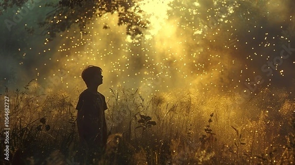 Fototapeta Silhouette of a Child in a Golden Field