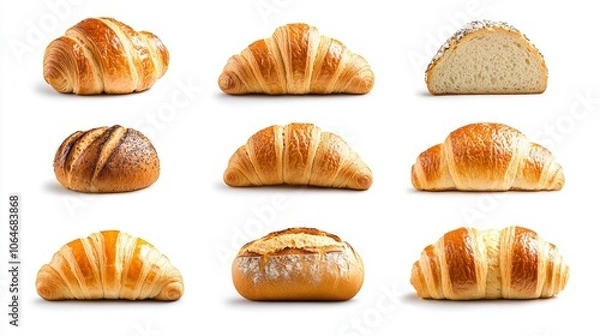 Obraz Assortment of Realistic Bread Products on White Background