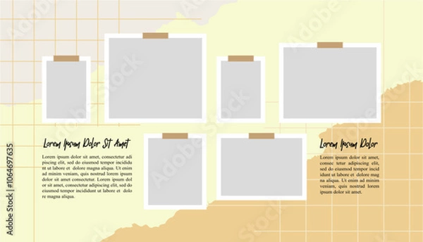 Fototapeta Pictures or photos frame collage, page grid layout abstract photo frames and digital photo wall template