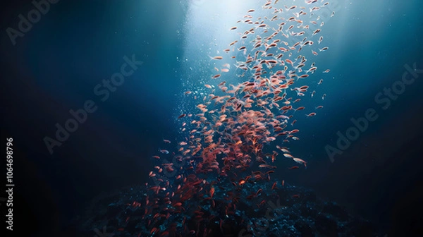 Fototapeta Enchanting Underwater Ballet: Krill Swarm in their Natural Deep Ocean Habitat
