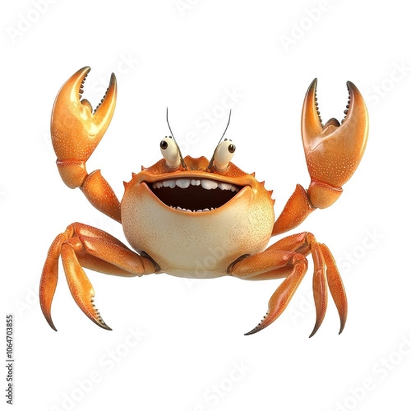 Fototapeta Joyful Crab Illustration, vibrant cartoon depiction of a cheerful crab waving, showcasing playful colors and dynamic character design.