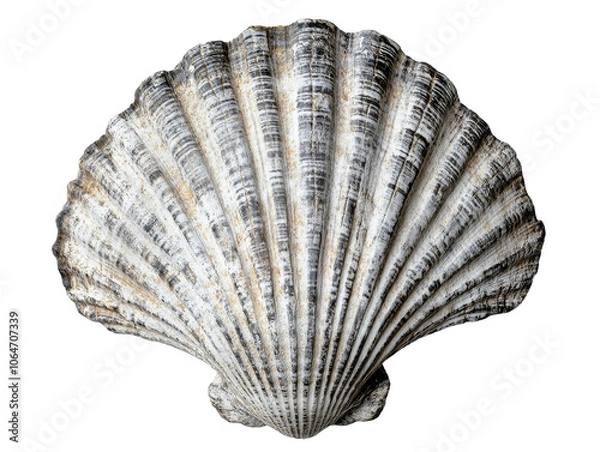 Fototapeta Intricate seashell with textured ridges, rough edges, showcasing natural marine beauty and unique oceanic patterns.