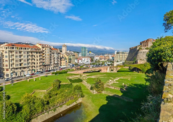 Fototapeta Savona, Italy - not far from the border with France and main center of the Italian Riviera, Savona displays a wonderful skyline and harbour

