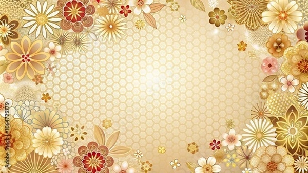 Obraz Intricate Japanese pattern with gold accents and delicate floral motifs, Japanese, pattern, intricate